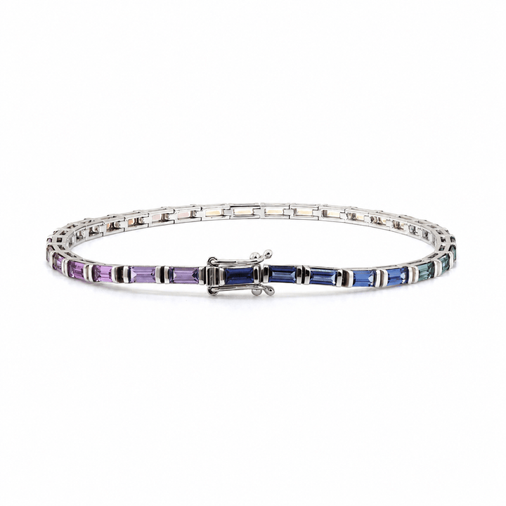 4×2mm Baguette-Cut Rainbow Corundum Half-Bezel Tennis Bracelet - FIORESE JEWELRY