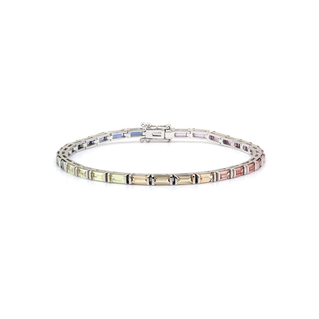 4×2mm Baguette-Cut Rainbow Corundum Half-Bezel Tennis Bracelet - FIORESE JEWELRY