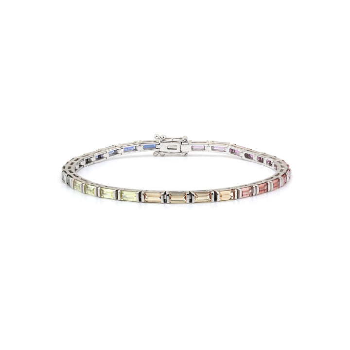 4×2mm Baguette-Cut Rainbow Corundum Half-Bezel Tennis Bracelet - FIORESE JEWELRY