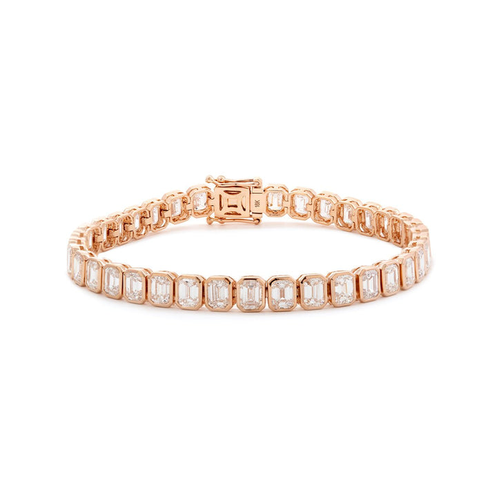 4×3mm Emerald Cut Lab Diamond Bezel - Set Tennis Bracelet with Box Clasp and Double Safety - FIORESE JEWELRY