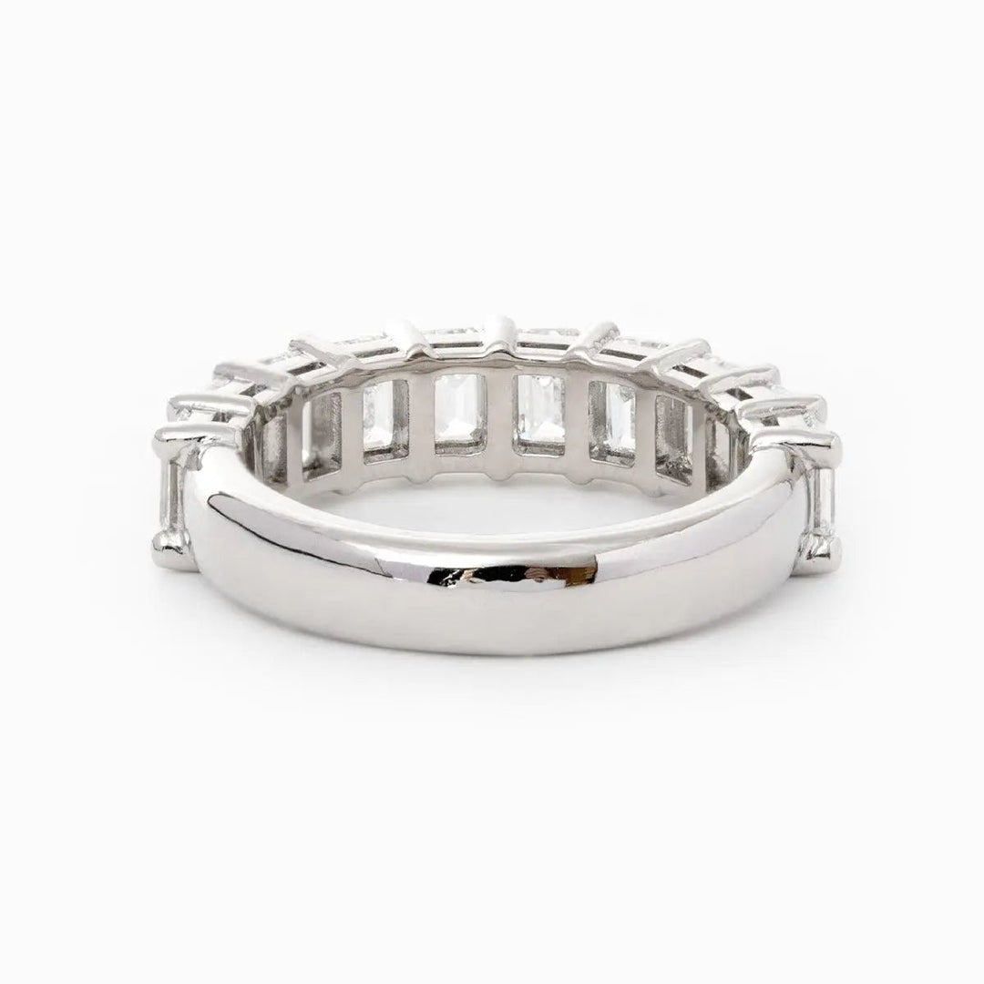 4*3mm Emerald Cut Lab Diamond Shared Claw Prong Basket Half Eternity Ring - FIORESE JEWELRY