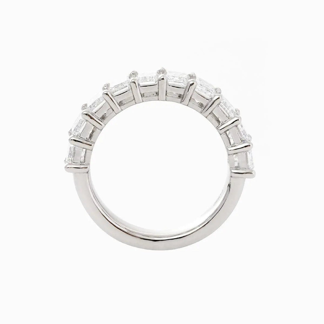 4*3mm Emerald Cut Lab Diamond Shared Claw Prong Basket Half Eternity Ring - FIORESE JEWELRY