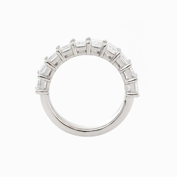 4*3mm Emerald Cut Lab Diamond Shared Claw Prong Basket Half Eternity Ring - FIORESE JEWELRY