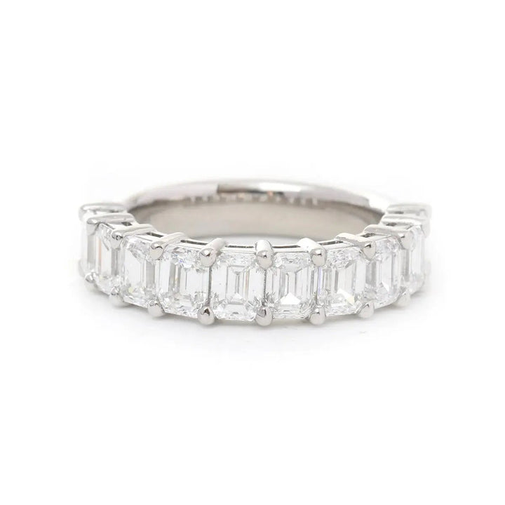 4*3mm Emerald Cut Lab Diamond Shared Claw Prong Basket Half Eternity Ring - FIORESE JEWELRY