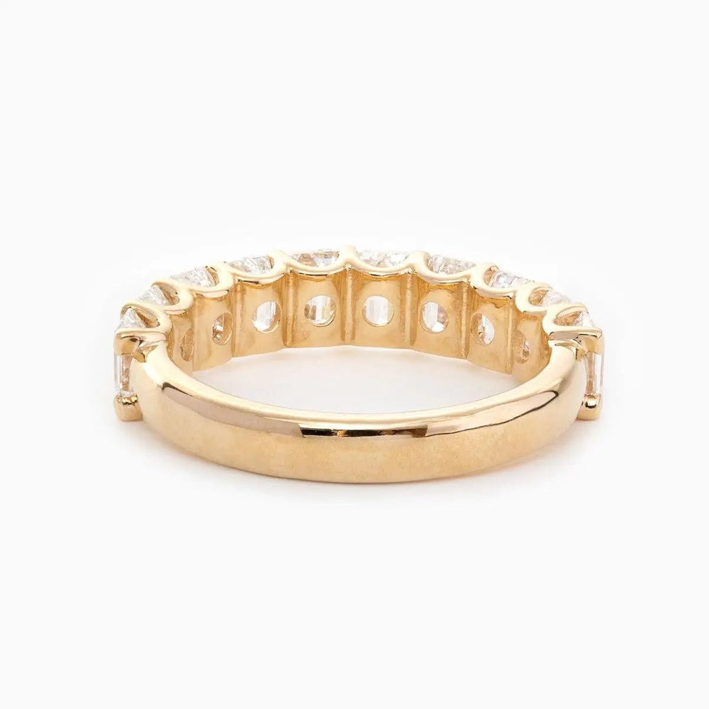 4*3MM Emerald Cut Lab Diamond U Shaped Pave Half Eternity Band - FIORESE JEWELRY