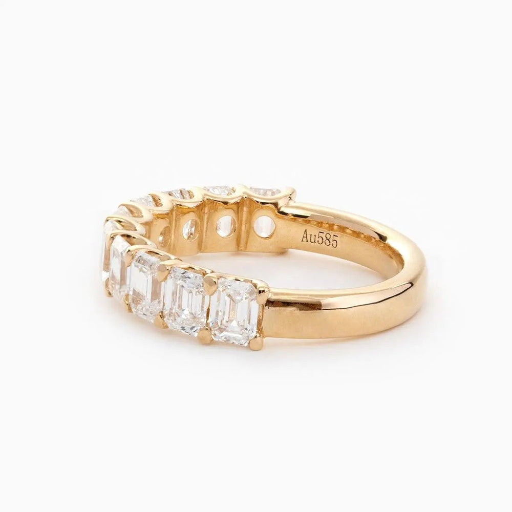 4*3MM Emerald Cut Lab Diamond U Shaped Pave Half Eternity Band - FIORESE JEWELRY