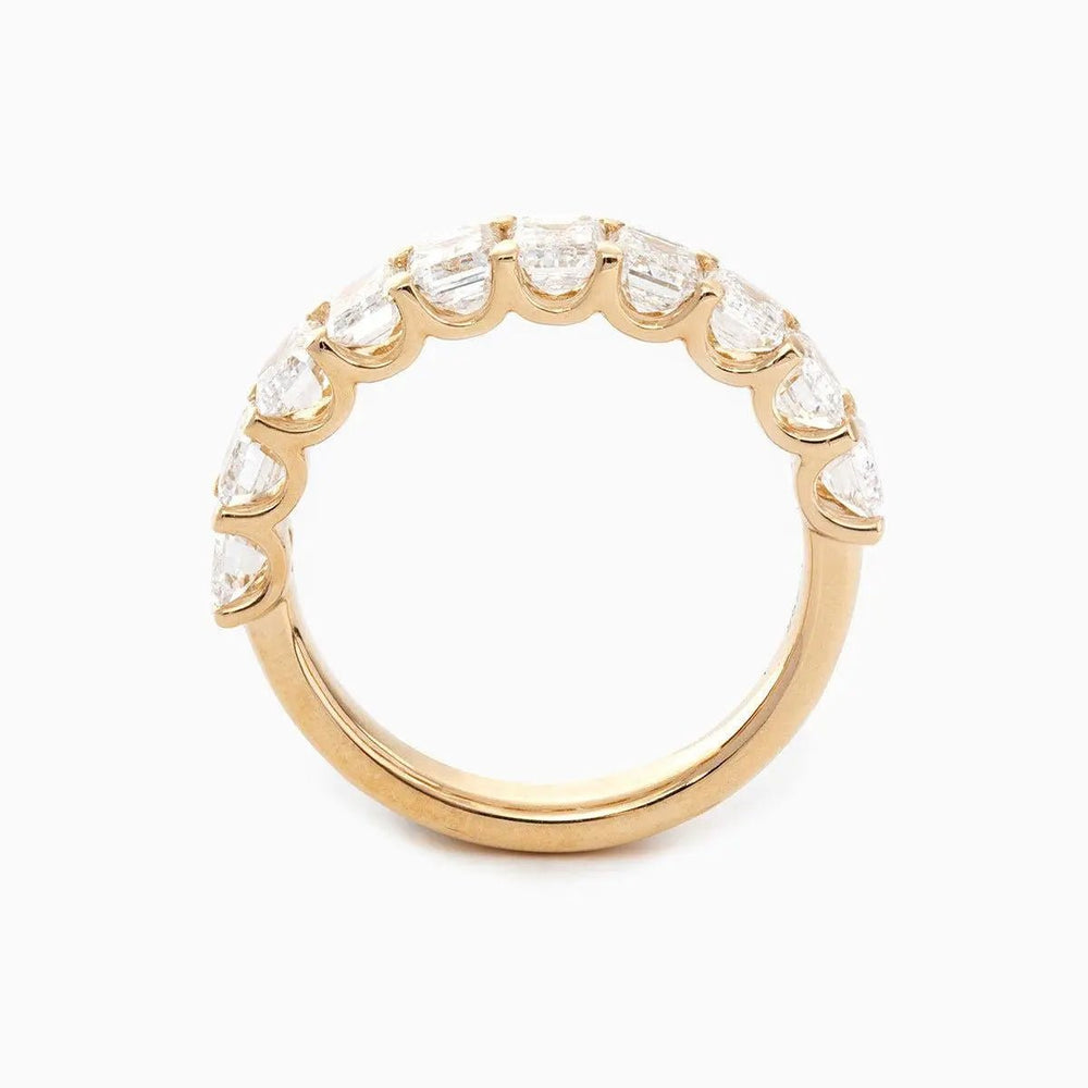 4*3MM Emerald Cut Lab Diamond U Shaped Pave Half Eternity Band - FIORESE JEWELRY