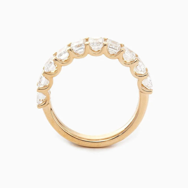 4*3MM Emerald Cut Lab Diamond U Shaped Pave Half Eternity Band - FIORESE JEWELRY