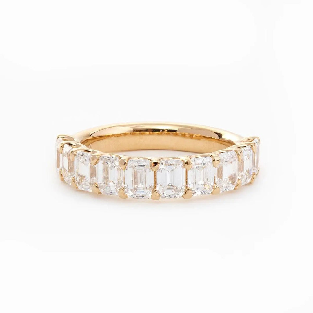 4*3MM Emerald Cut Lab Diamond U Shaped Pave Half Eternity Band - FIORESE JEWELRY