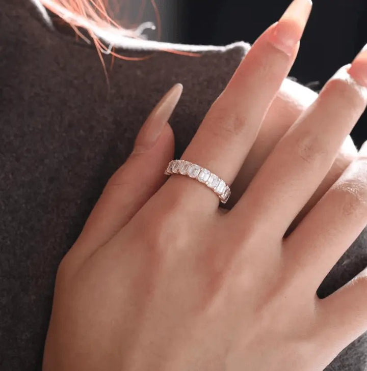 4*3MM Emerald Cut Lab Diamond U Shaped Pave Half Eternity Band - FIORESE JEWELRY