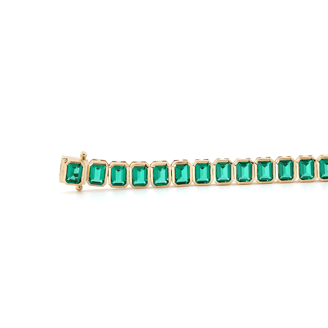 4×3mm Emerald Cut Lab Zambian Emerald Bezel - Set Tennis Bracelet with Box Clasp and Double Safety - FIORESE JEWELRY