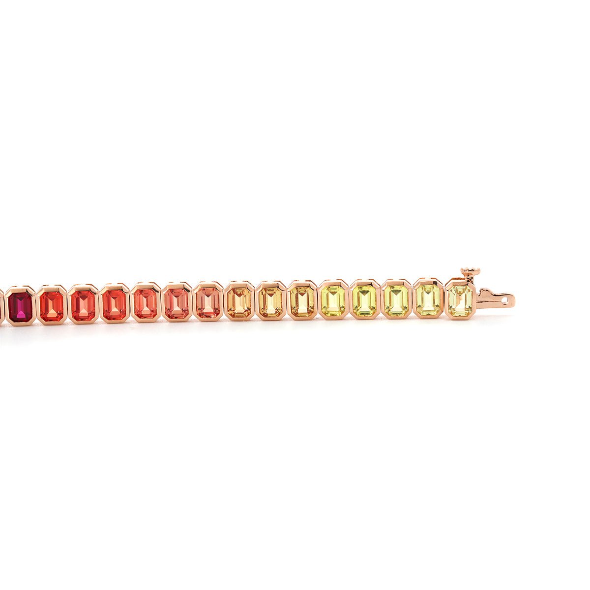 4×3mm Emerald Cut Rainbow-Colored Lab Sapphire Bezel-Set Tennis Bracelet with Box Clasp