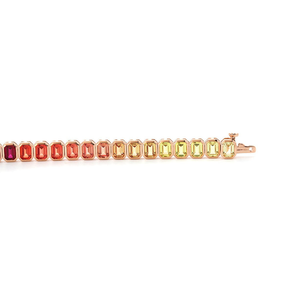 4×3mm Emerald Cut Rainbow - Colored Lab Sapphire Bezel - Set Tennis Bracelet with Box Clasp - FIORESE JEWELRY