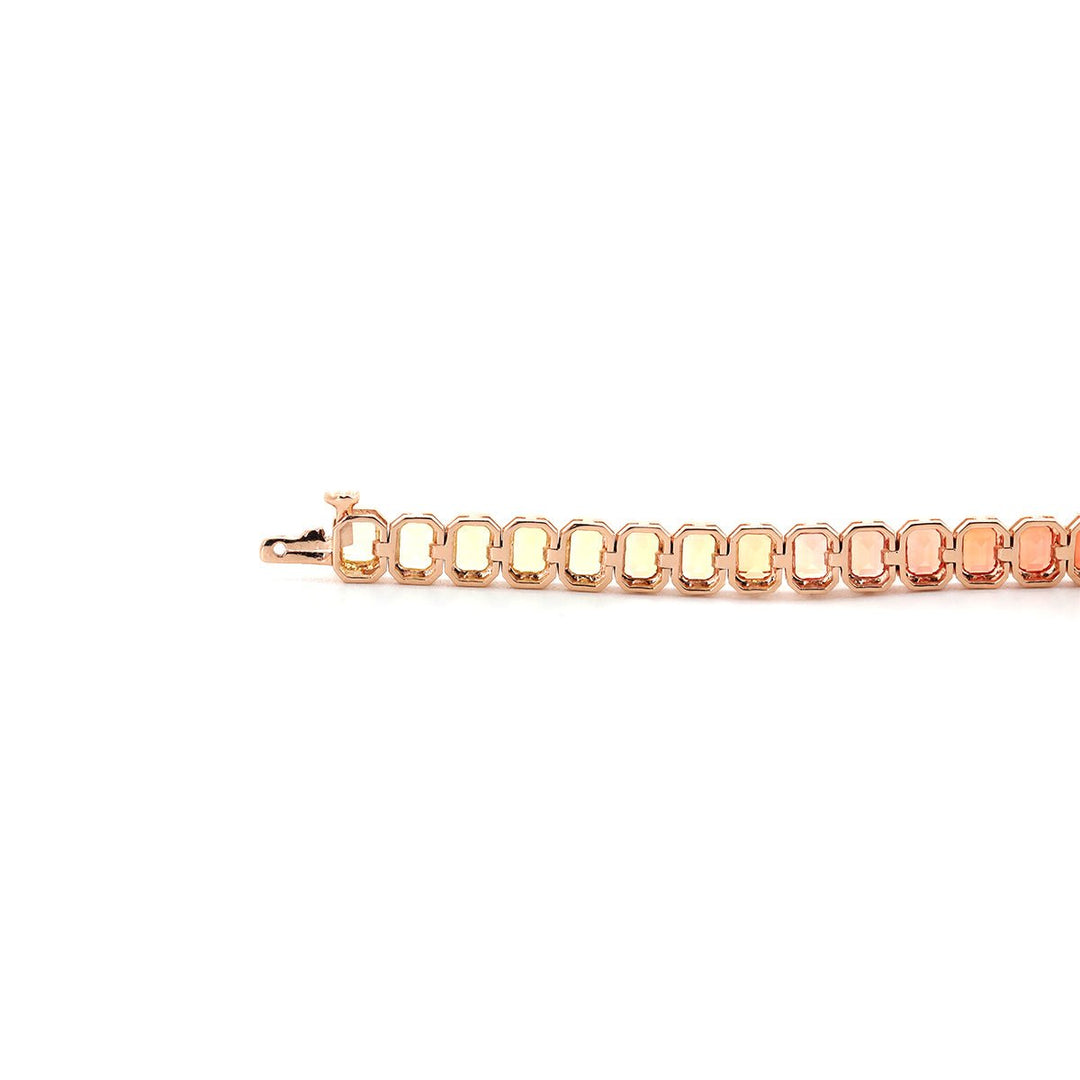 4×3mm Emerald Cut Rainbow - Colored Lab Sapphire Bezel - Set Tennis Bracelet with Box Clasp - FIORESE JEWELRY