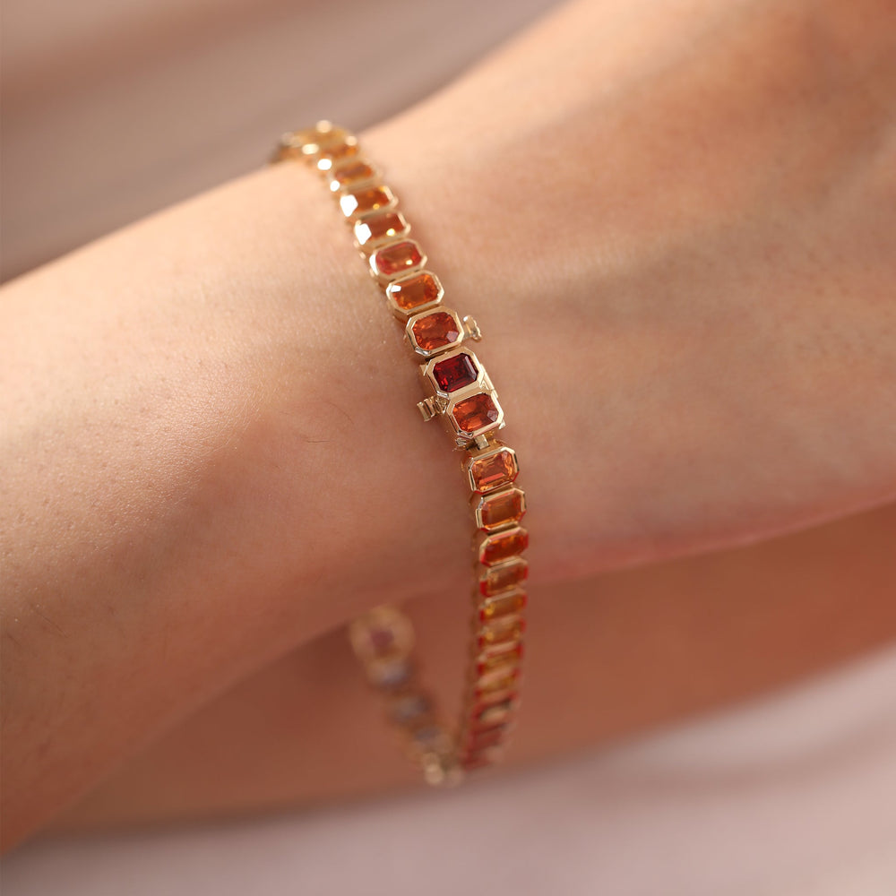 4×3mm Emerald-Cut Rainbow Corundum Bezel Tennis Bracelet - FIORESE JEWELRY