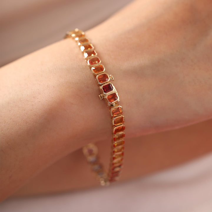 4×3mm Emerald-Cut Rainbow Corundum Bezel Tennis Bracelet - FIORESE JEWELRY