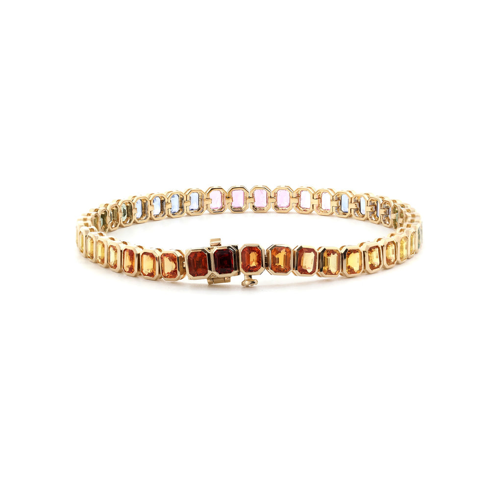 4×3mm Emerald-Cut Rainbow Corundum Bezel Tennis Bracelet - FIORESE JEWELRY