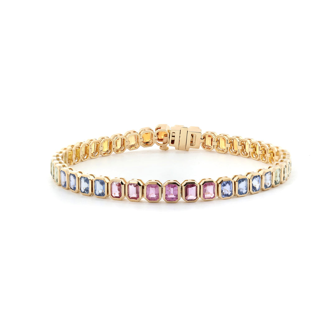 4×3mm Emerald-Cut Rainbow Corundum Bezel Tennis Bracelet - FIORESE JEWELRY