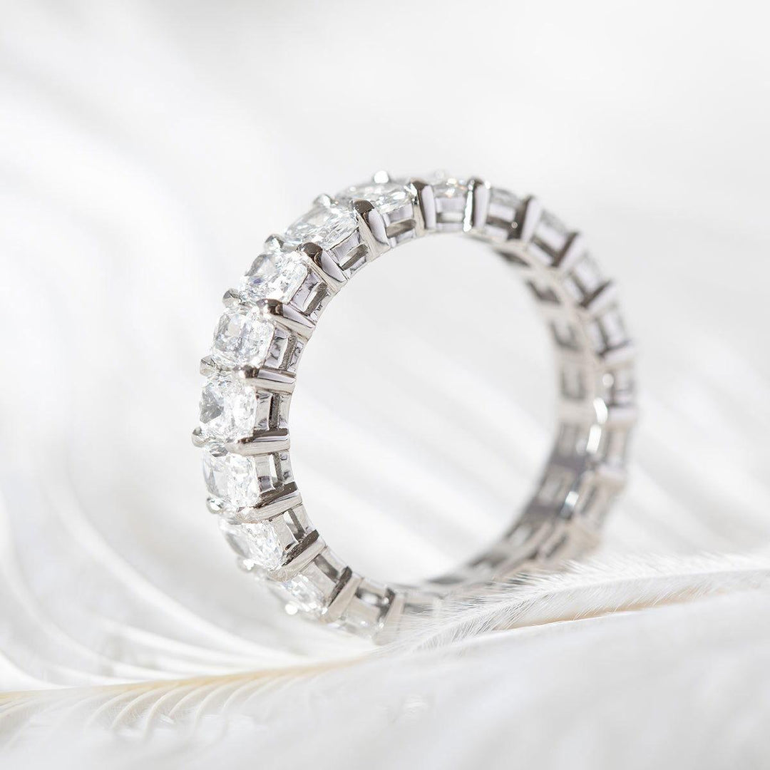 4*3mm Radiant Cut Lab Diamond Shared Claw Prong Basket Eternity Ring - FIORESE JEWELRY