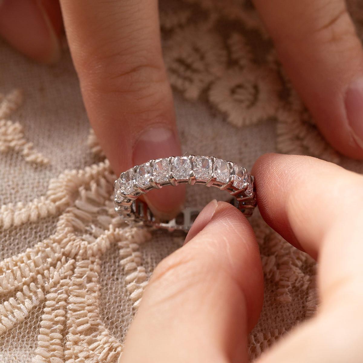 4*3mm Radiant Cut Lab Diamond Shared Claw Prong Basket Eternity Ring