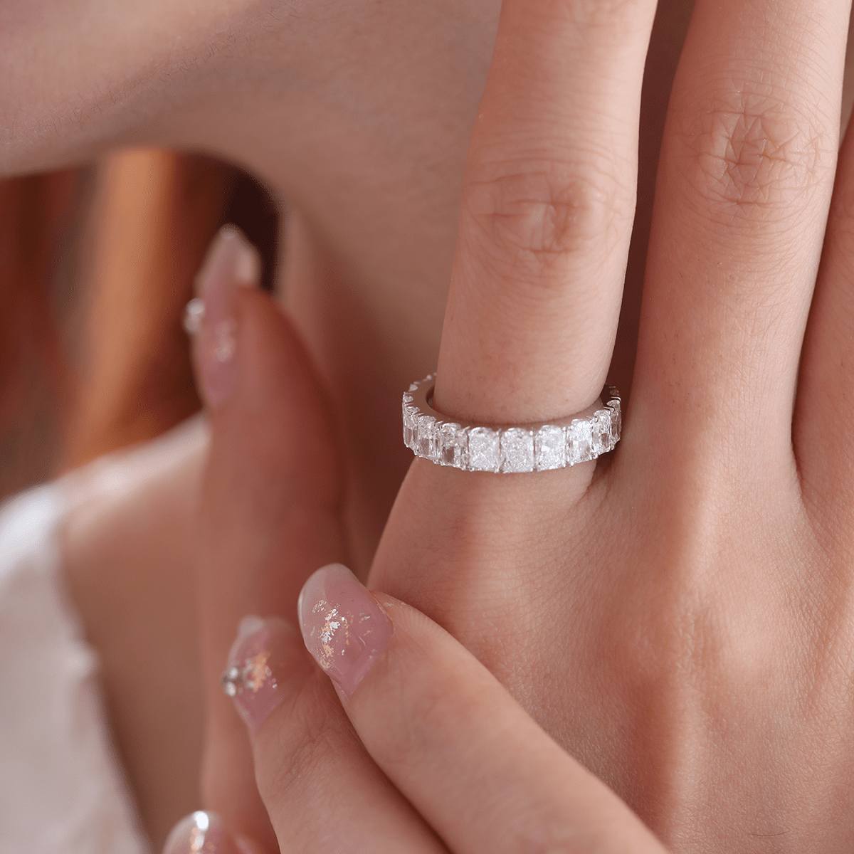 4*3MM Radiant Cut Lab Diamond U Shaped Pave Eternity Band