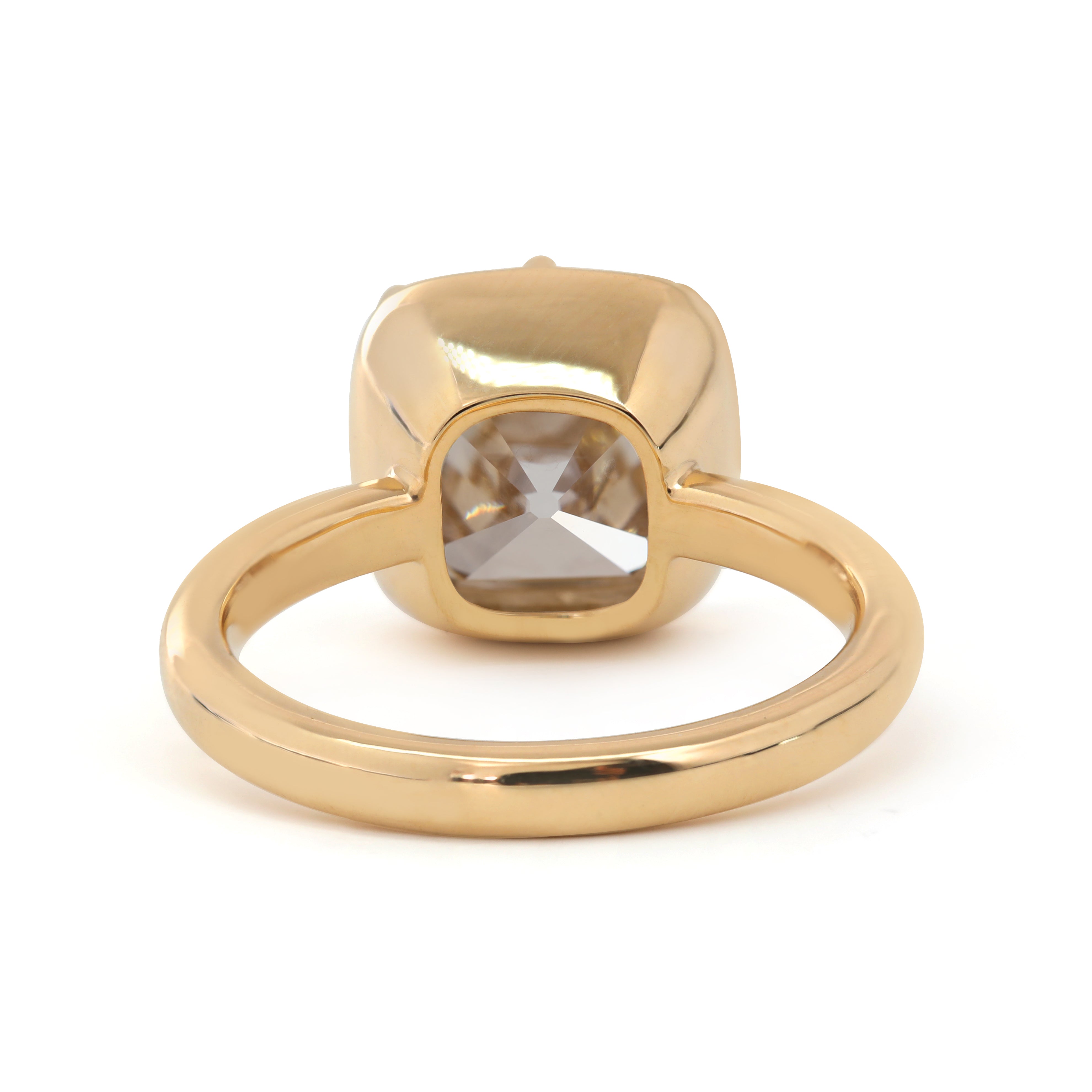 14K Yellow Gold 4.62ct Old Mine Cut Brown Lab Diamond Bezel-Prong Solitaire Ring