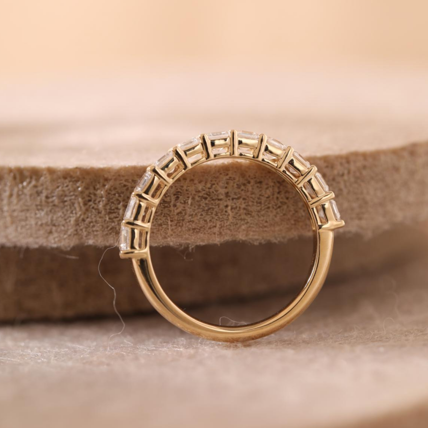 Asscher-Cut Lab Diamond Half Eternity Ring with Shared Claw Prongs