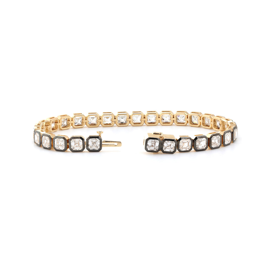 4×4mm Asscher-Cut Lab Diamond Black Rhodium Bezel Tennis Bracelet - FIORESE JEWELRY