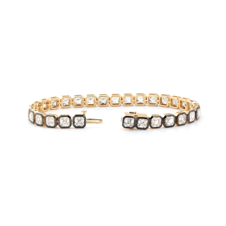 4×4mm Asscher-Cut Lab Diamond Black Rhodium Bezel Tennis Bracelet - FIORESE JEWELRY