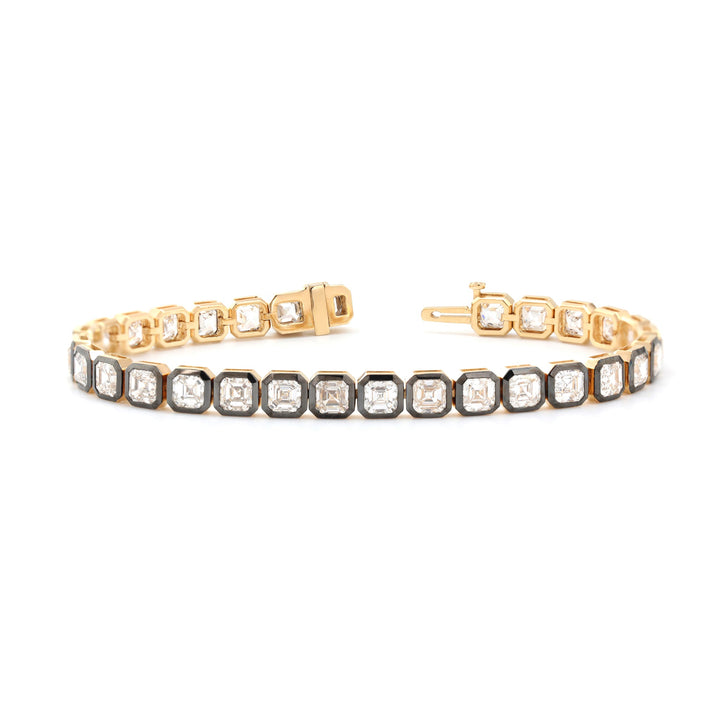 4×4mm Asscher-Cut Lab Diamond Black Rhodium Bezel Tennis Bracelet - FIORESE JEWELRY