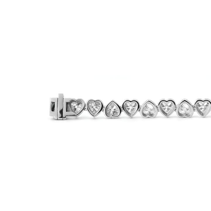 4×4mm Heart - Shaped Lab Diamond Bezel - Set Tennis Bracelet with Box Clasp - FIORESE JEWELRY