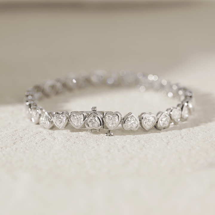 4×4mm Heart - Shaped Lab Diamond Bezel - Set Tennis Bracelet with Box Clasp - FIORESE JEWELRY