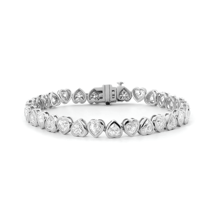 4×4mm Heart - Shaped Lab Diamond Bezel - Set Tennis Bracelet with Box Clasp - FIORESE JEWELRY