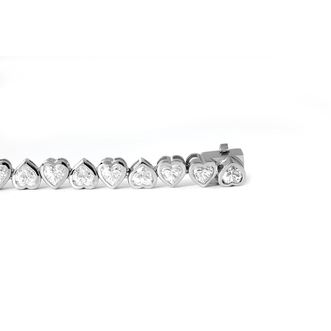 4×4mm Heart - Shaped Lab Diamond Bezel - Set Tennis Bracelet with Box Clasp - FIORESE JEWELRY