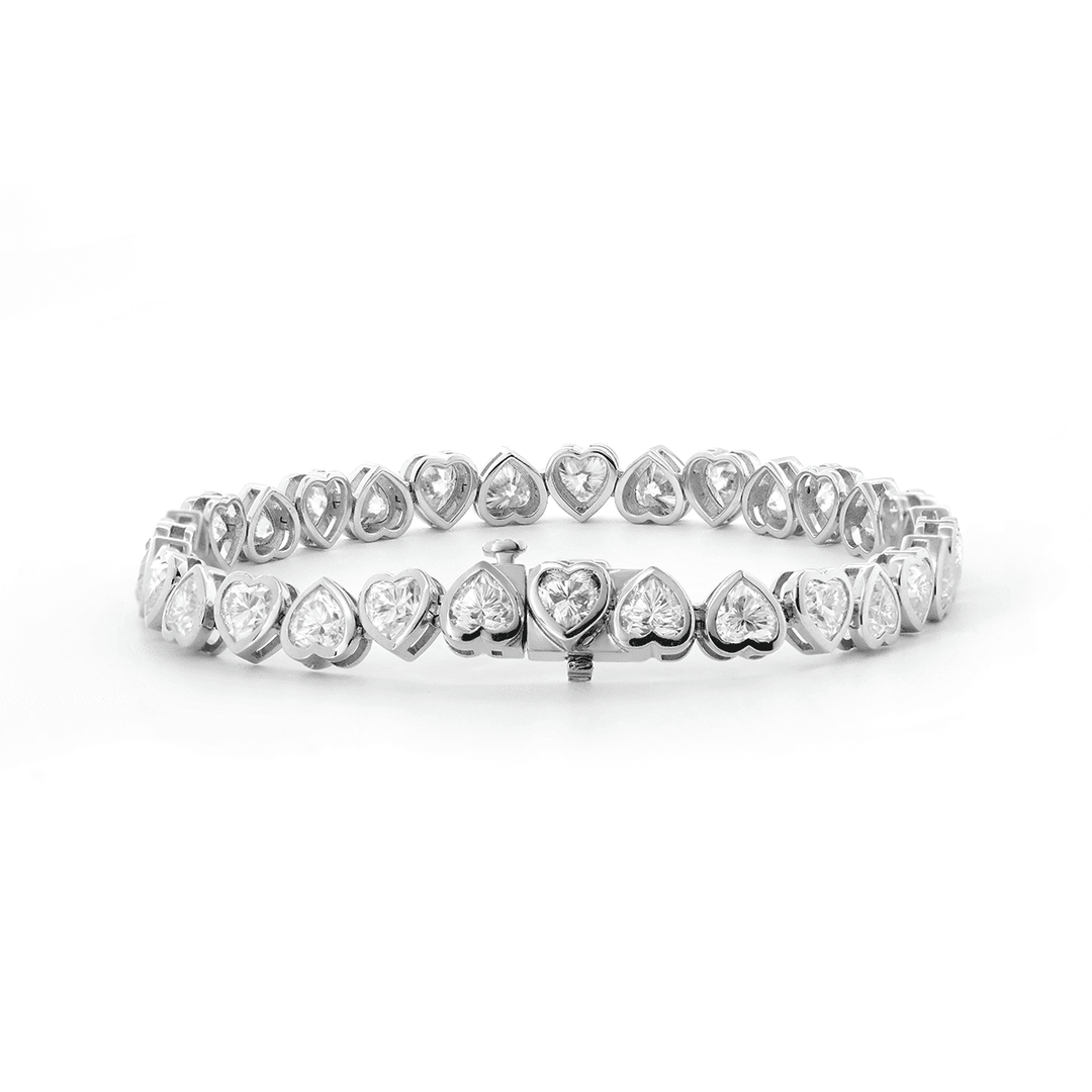 4×4mm Heart - Shaped Lab Diamond Bezel - Set Tennis Bracelet with Box Clasp - FIORESE JEWELRY