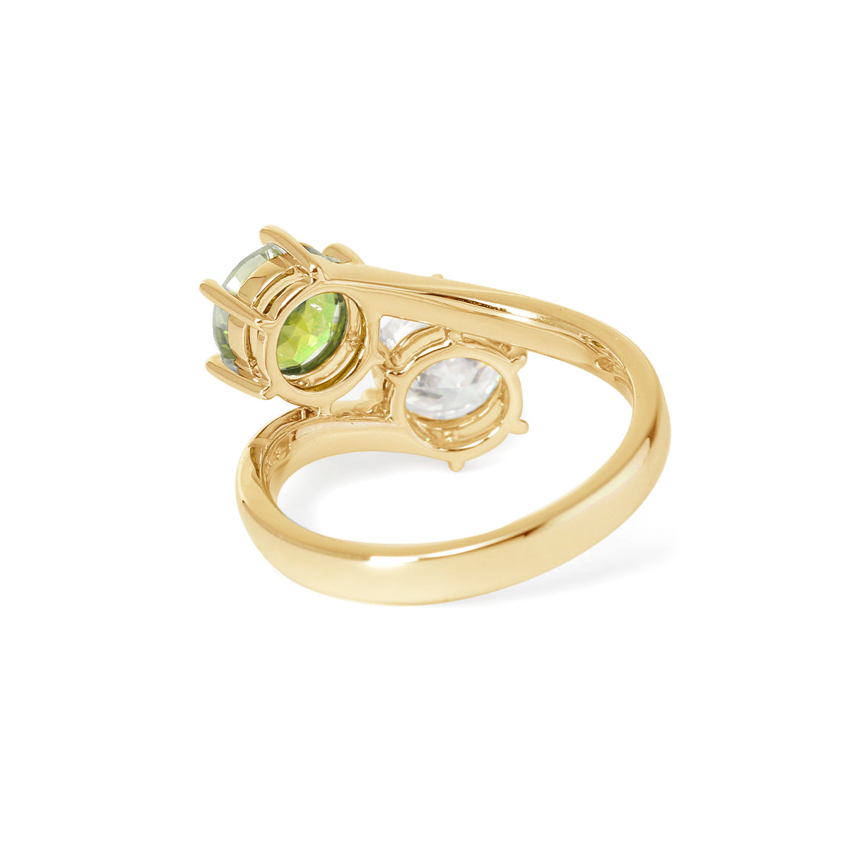 18K White Gold Round Cut Lab Diamond & Peridot Toi et Moi Ring