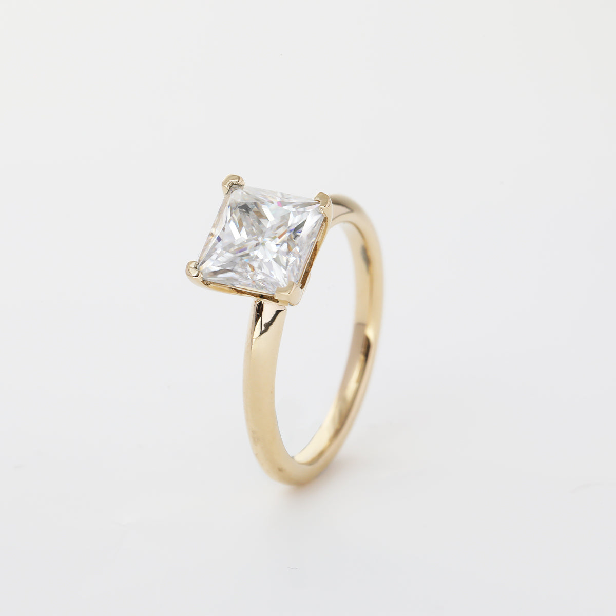 14K Yellow Gold 3ct Princess Cut Lab Diamond Solitaire Ring