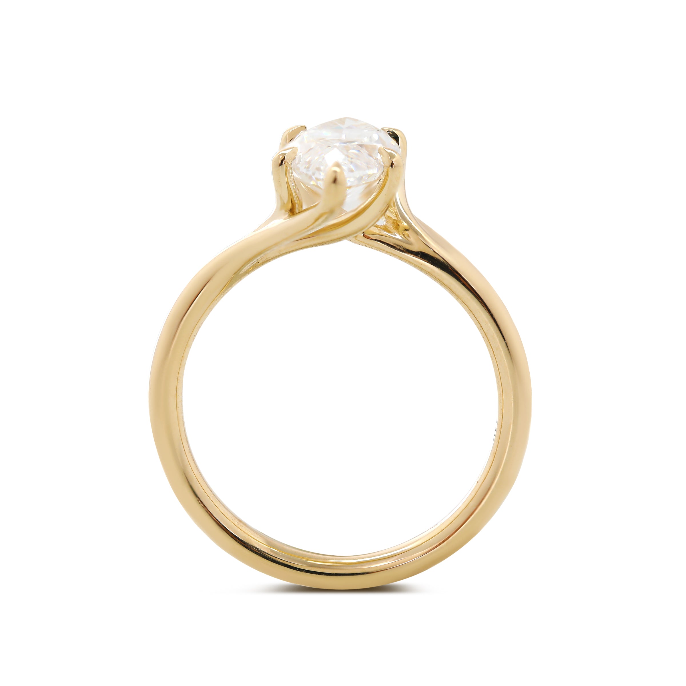Marquise Cut Lab Diamond Six Claw Prongs Solitaire Ring — Art Nouveau Nature-Inspired