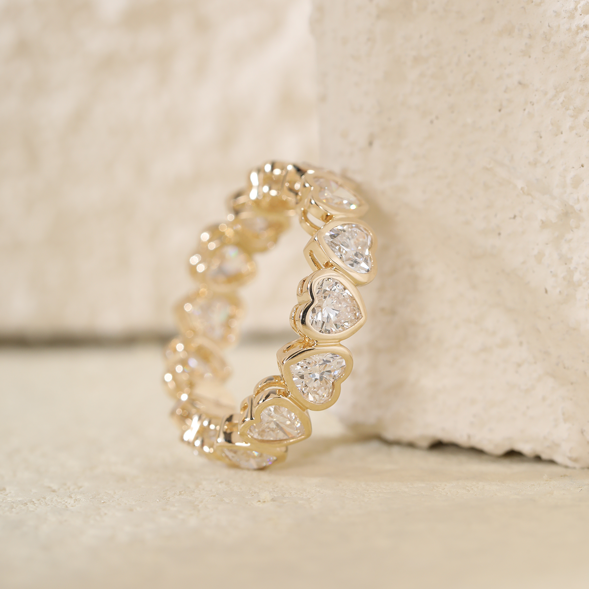 14K Yellow Gold Heart Shaped Lab Diamond Bezel Eternity Ring