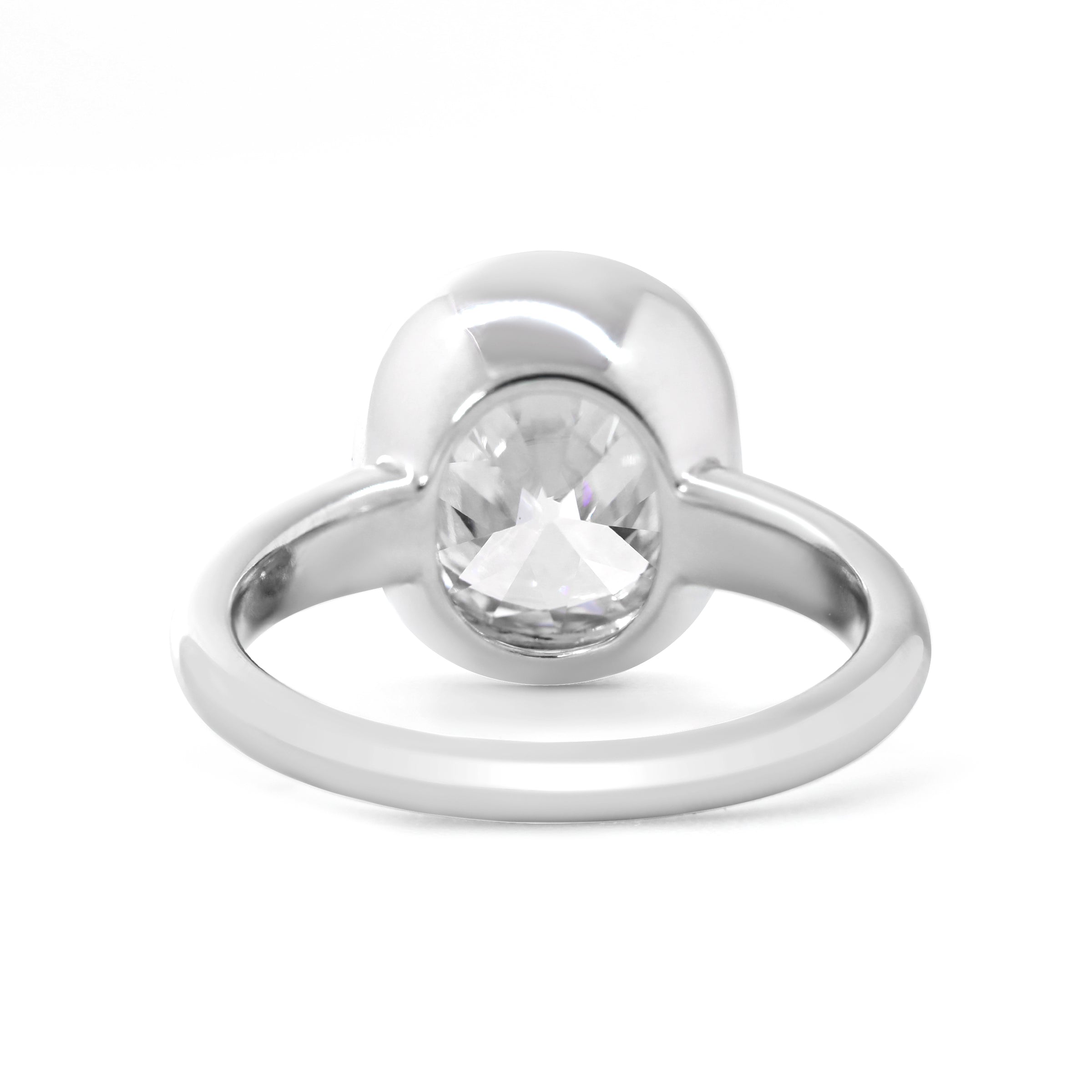 14K White Gold 4.5ct Elongated Oval Old Mine Cut Lab Diamond Bezel Solitaire Ring