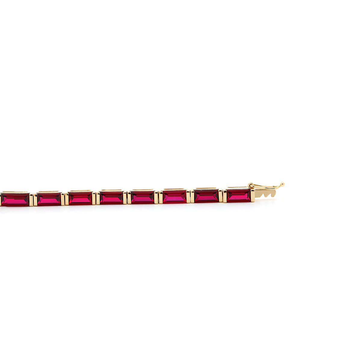 14K Yellow Gold Baguette Cut Lab Ruby Half Bezel Tennis Bracelet