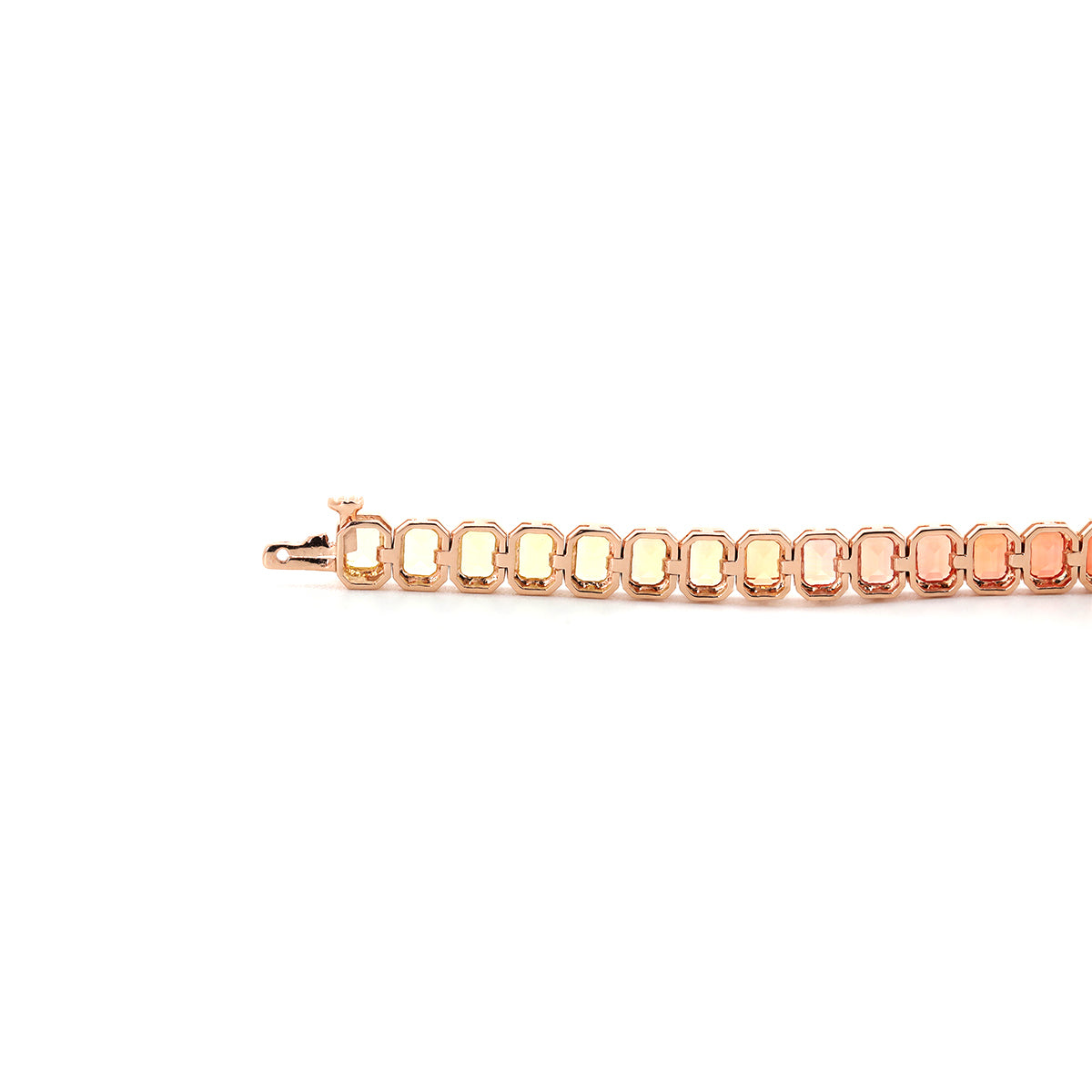 18K Rose Gold Emerald Cut Rainbow Color Lab Sapphie Bezel Setting Tennis Bracelet