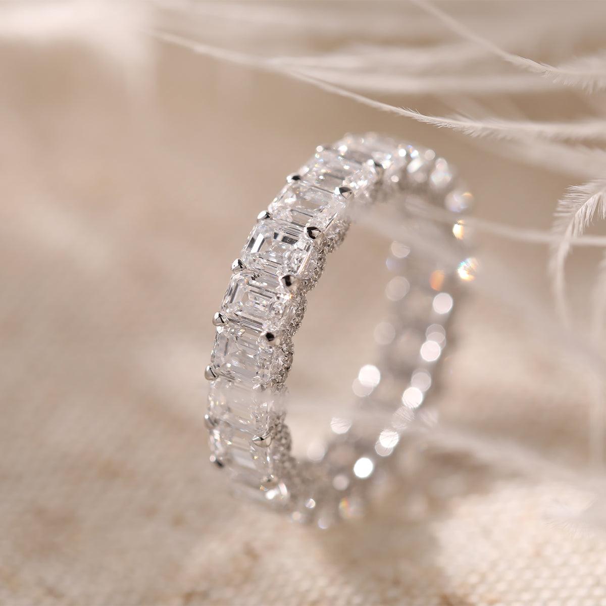 18K White Gold Emerald Cut & Round Cut Lab Diamond Eternity Ring