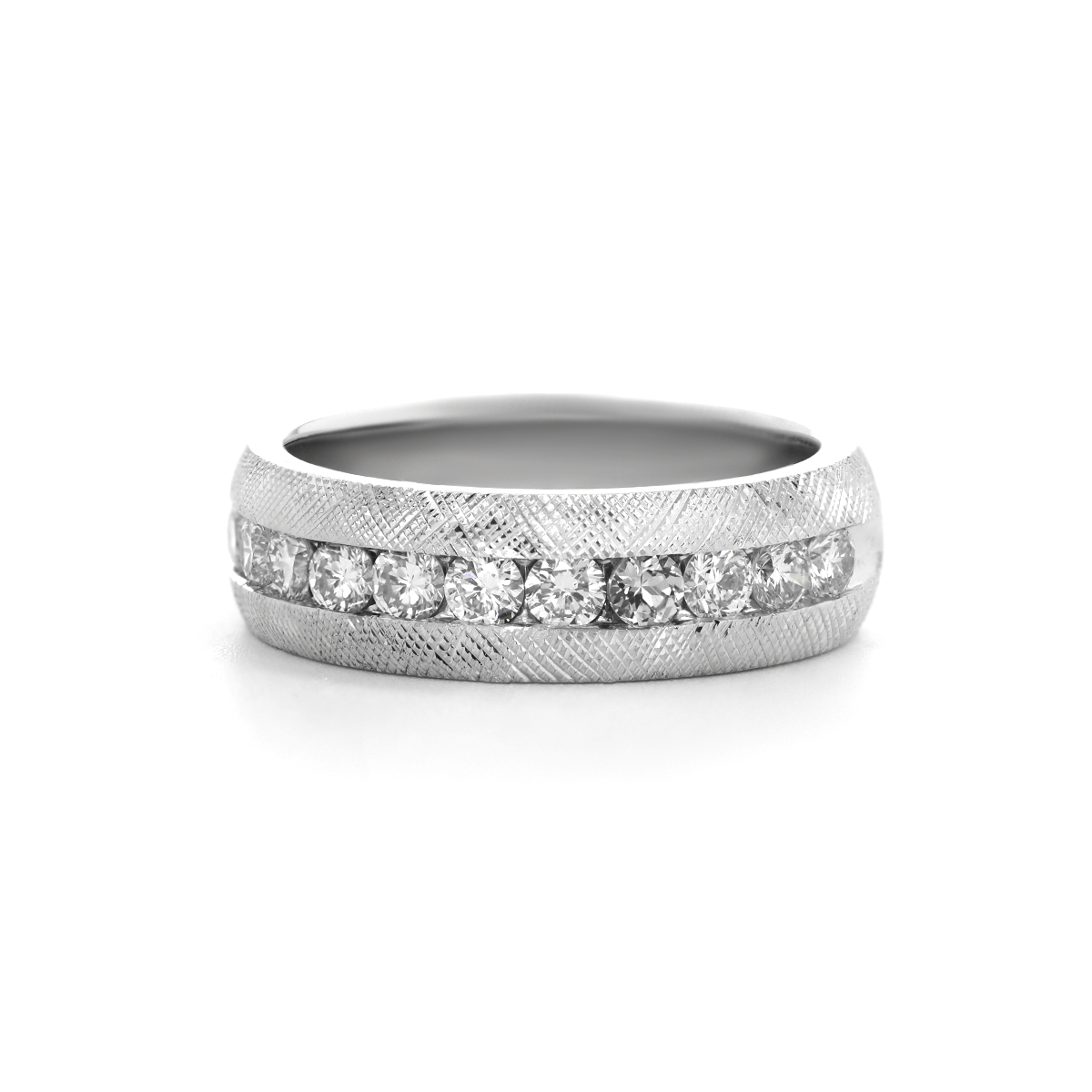 Platinum Round Lab Diamond Half Eternity Channel Setting Florentine Finish Wedding Men's Ring