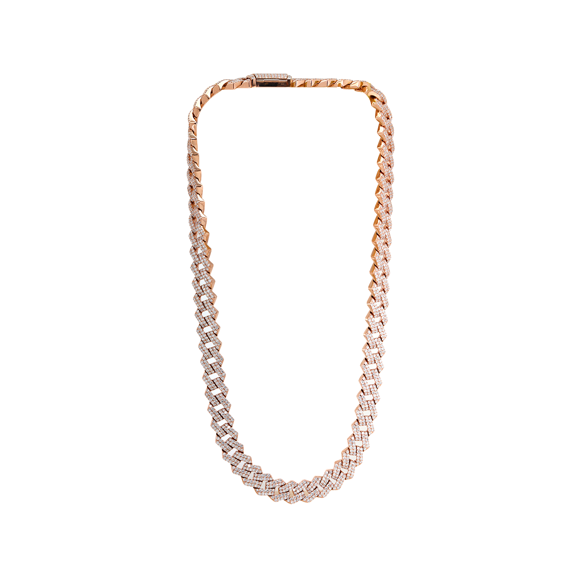 14K Rose Gold Iced Out Cuban Link Chain Necklace with Round Lab Diamond