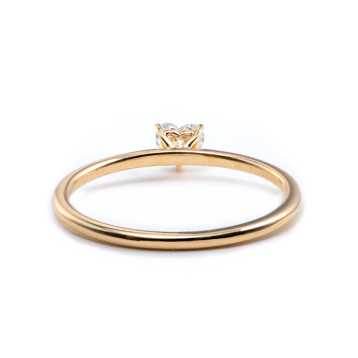 14K Yellow Gold Heart Cut Lab Diamond 3 Prong Basket Setting Slim Band Solitaire Ring