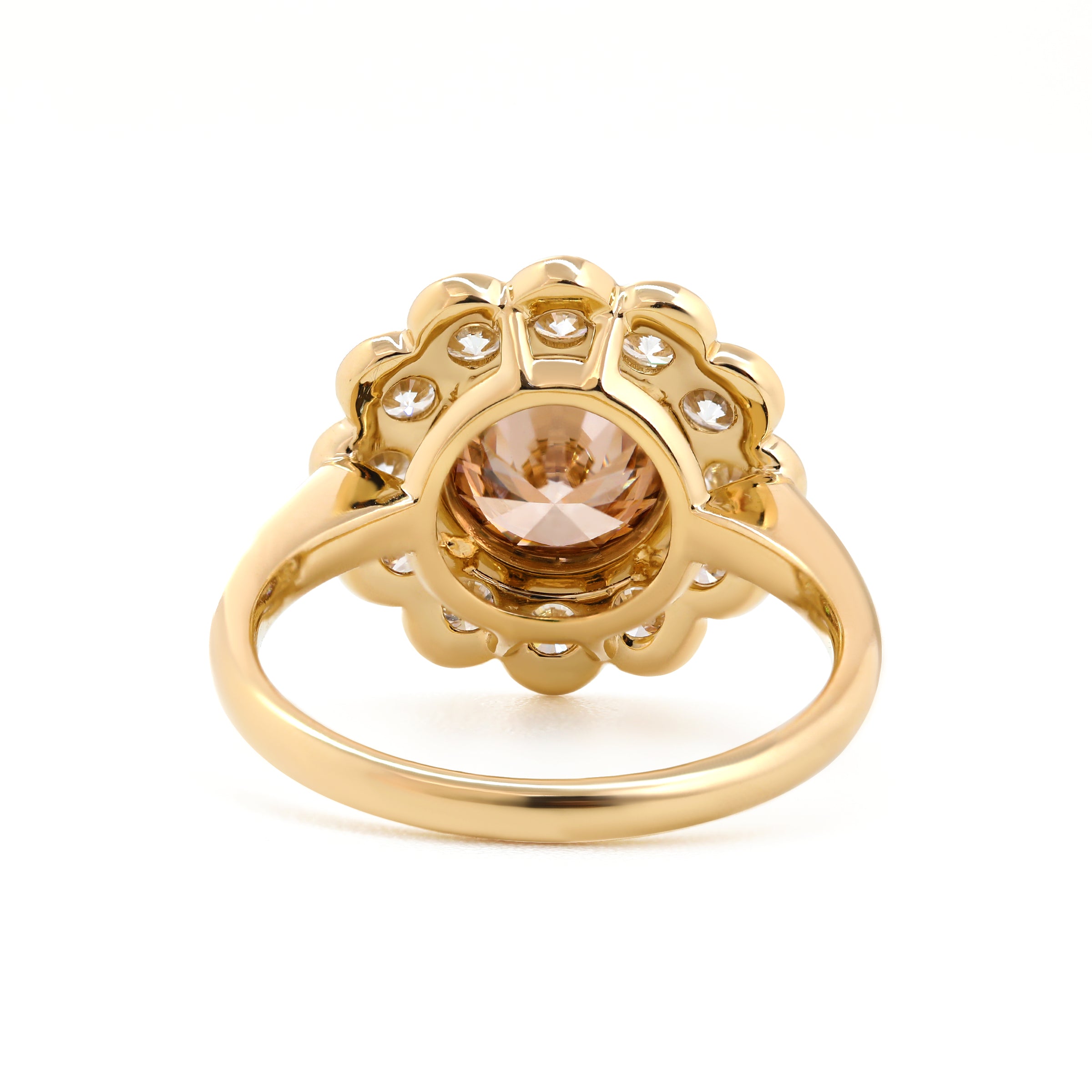 14K Yellow Gold 1.5ct Round Cut Light Brown Lab Diamond Bezel Ring with Roound Lab Diamond Halo