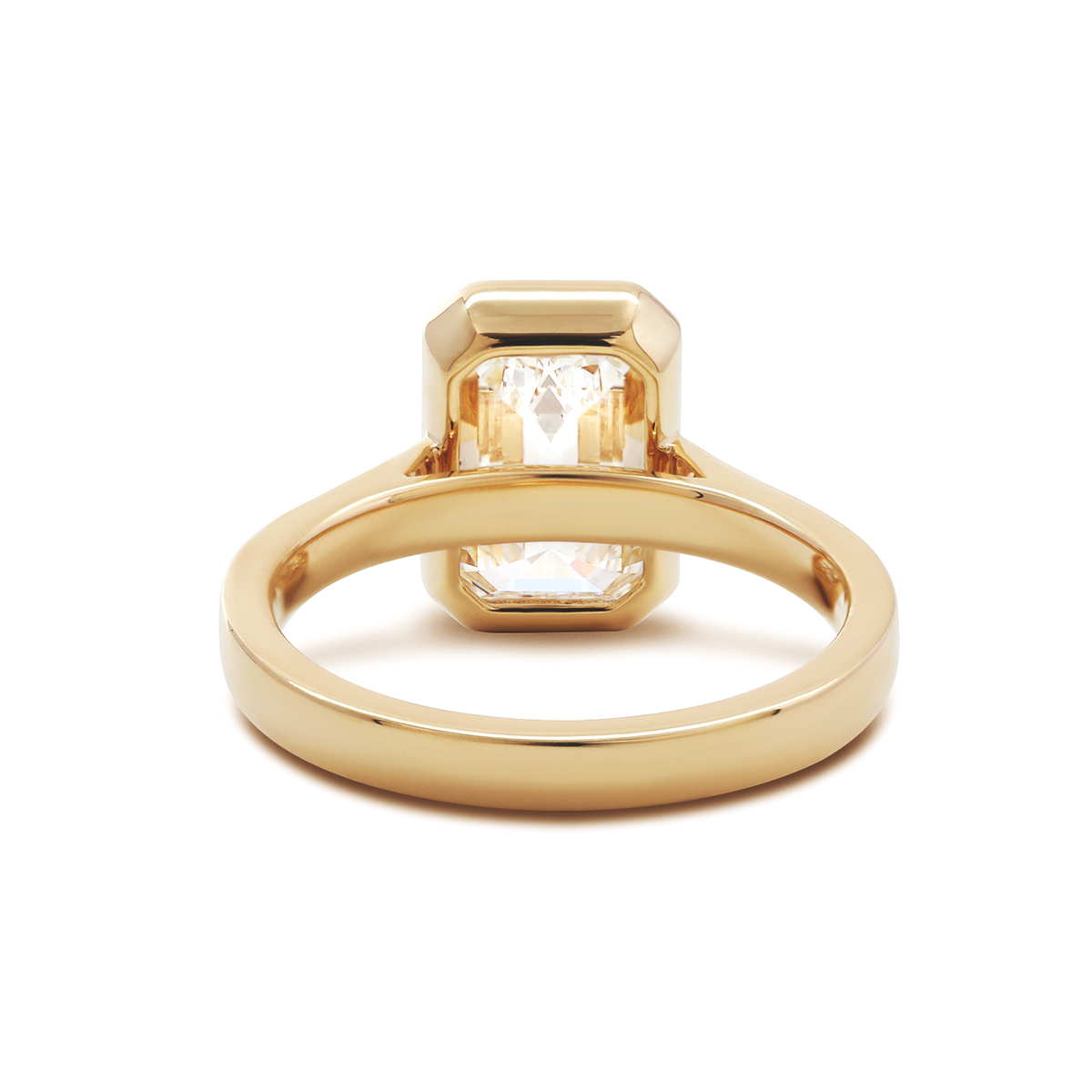 14K Yellow Gold 3ct Emerald Cut Lab DIamond Bezel Solitaire Ring