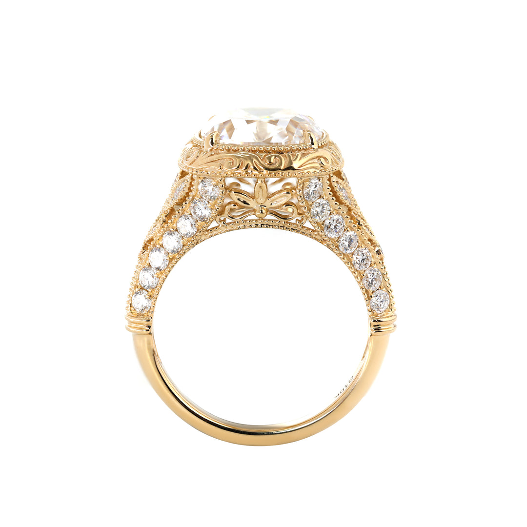 Old Mine-Cut Lab Diamond Antique-Inspired Ring with Pavé Diamond Accents