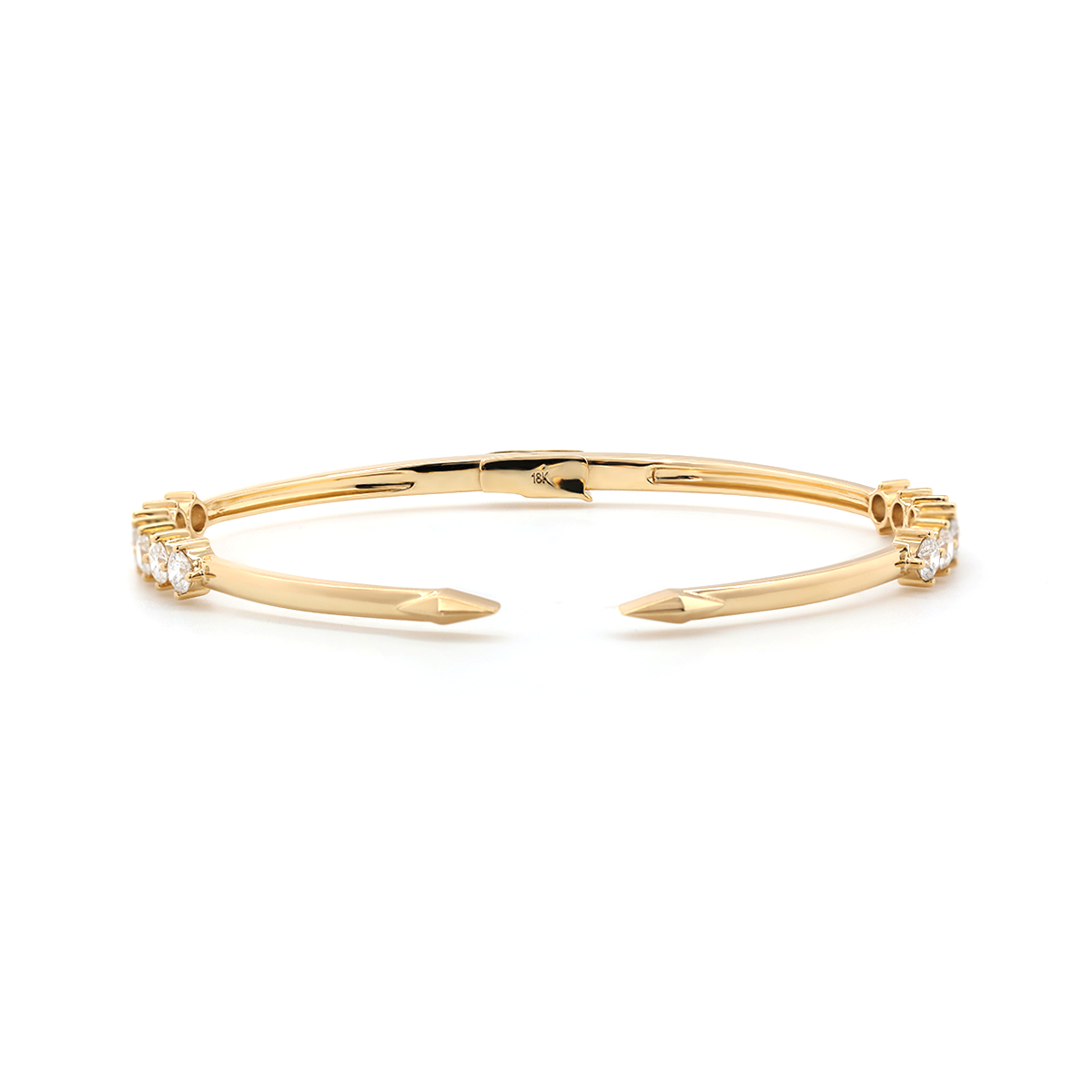 18K Yellow Gold Round Cut Lab Diamond Open Bangle Bracelet